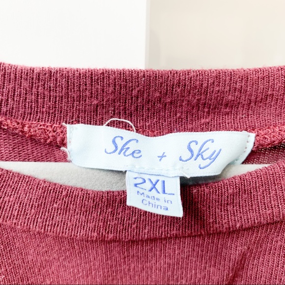 She + Sky Plus Size Burgundy Raglan Tunic - Picture 4 of 7